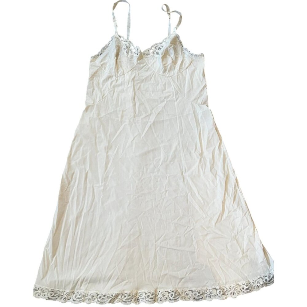 Vintage Sears White The Doesn't Slip Full Slip Lace Tall 38